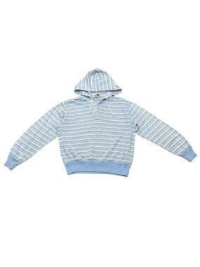 Vintage 1990s Golden Wings Striped Hooded Sweater Blue White Pullover Top